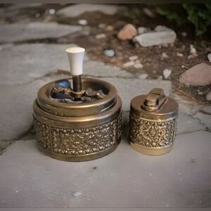 Schleuderascher Brass Roulette Ashtray +Ehrhardt Söhne Brass Table Lighter